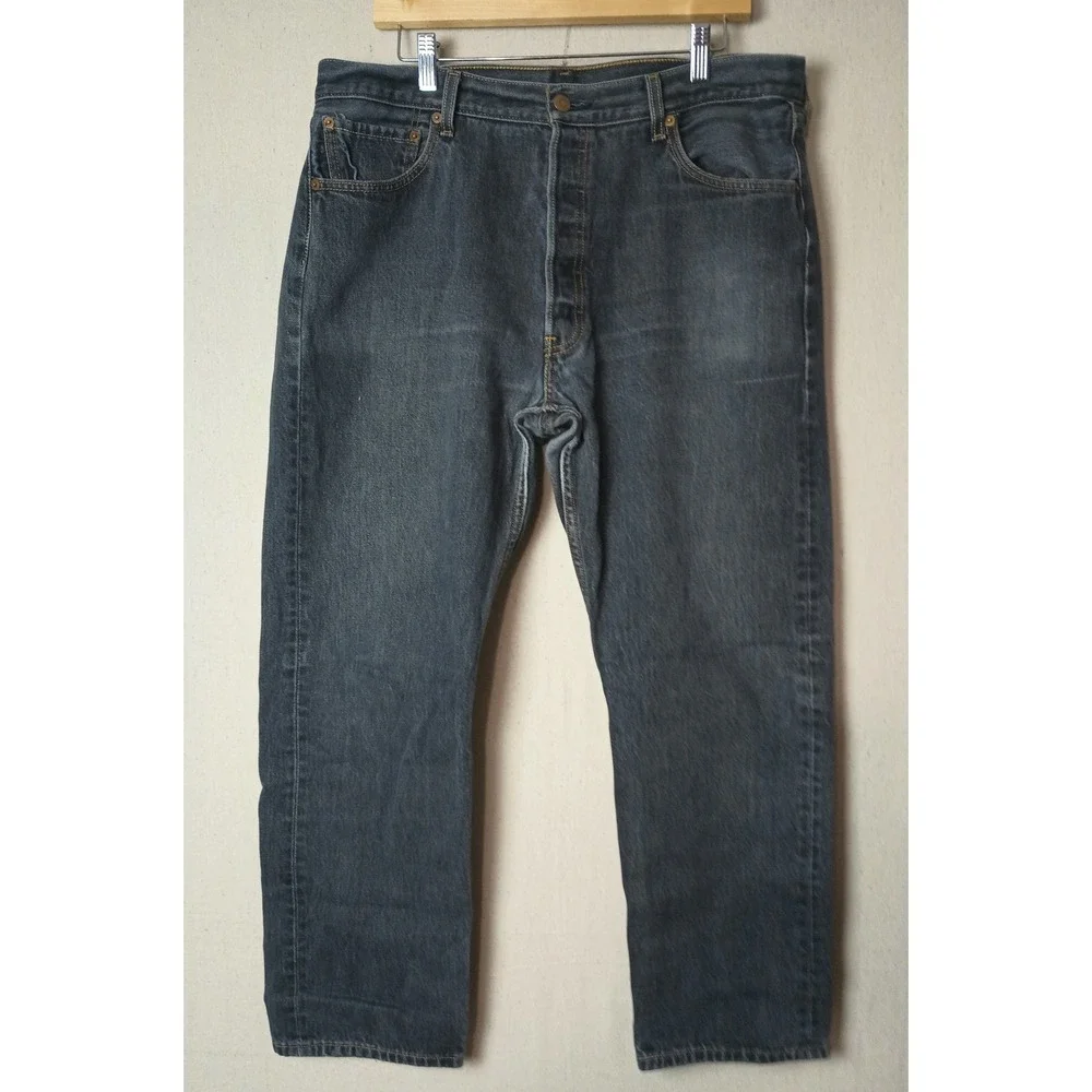 Levi's 501 Button Fly Jeans Dark Wash Denim Classic Fit Mens Size 38x32 U‎
